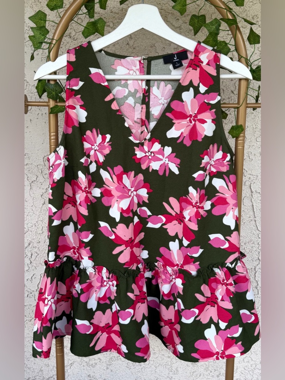 Jason Wu Olive Tank Top with Pink Floral Print